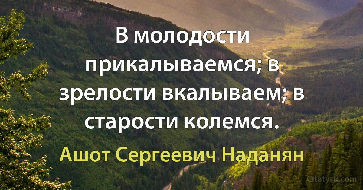 В молодости прикалываемся; в зрелости вкалываем; в старости колемся. (Ашот Сергеевич Наданян)