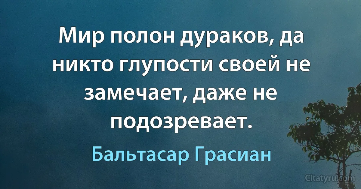 Мир полон дураков, да никто глупости своей не замечает, даже не подозревает. (Бальтасар Грасиан)