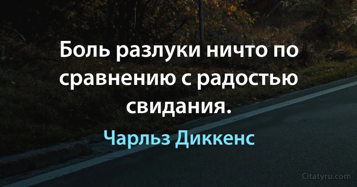 Боль разлуки ничто по сравнению с радостью свидания. (Чарльз Диккенс)