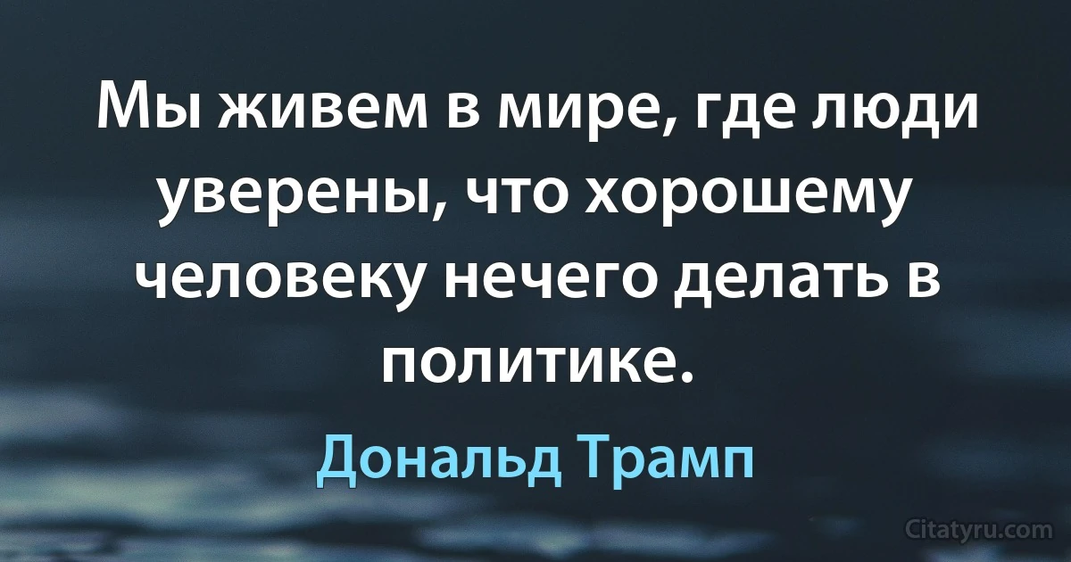 Мы живем в мире, где люди уверены, что хорошему человеку нечего делать в политике. (Дональд Трамп)