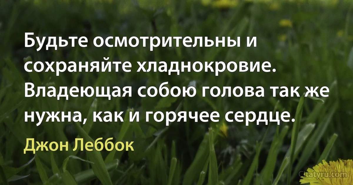 Будьте осмотрительны и сохраняйте хладнокровие. Владеющая собою голова так же нужна, как и горячее сердце. (Джон Леббок)