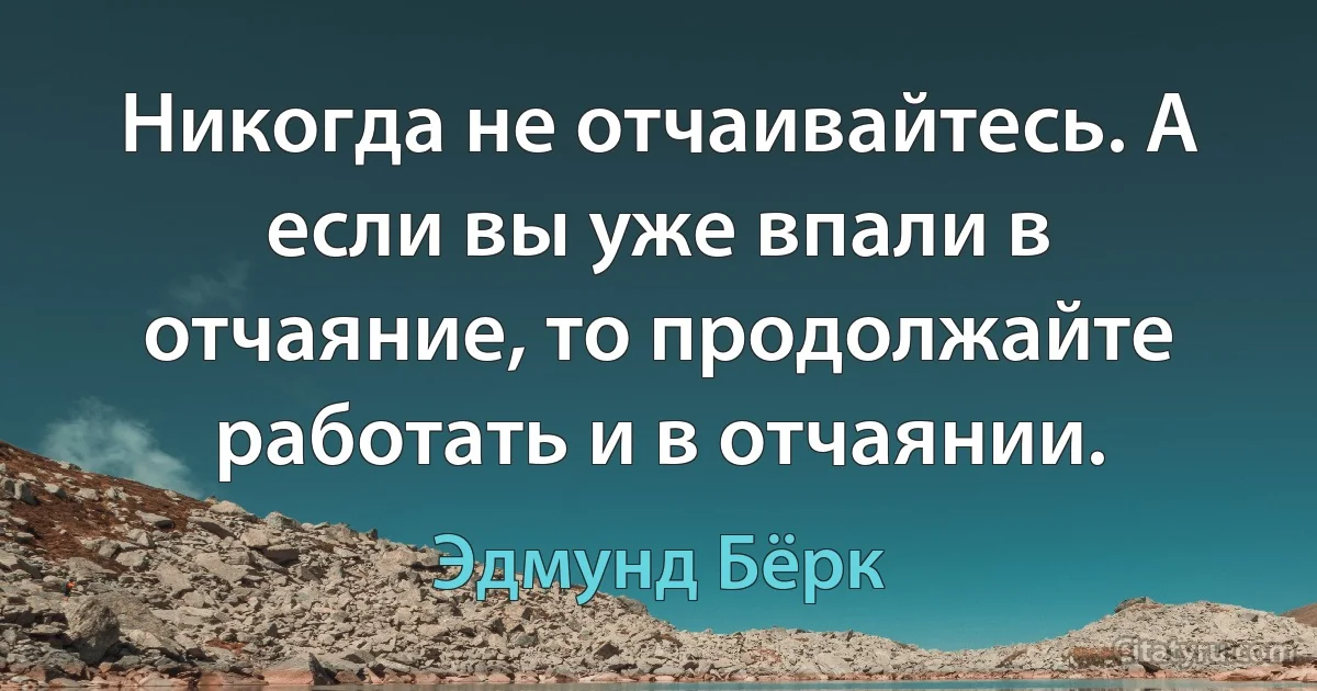 Никогда не отчаивайтесь. А если вы уже впали в отчаяние, то продолжайте работать и в отчаянии. (Эдмунд Бёрк)