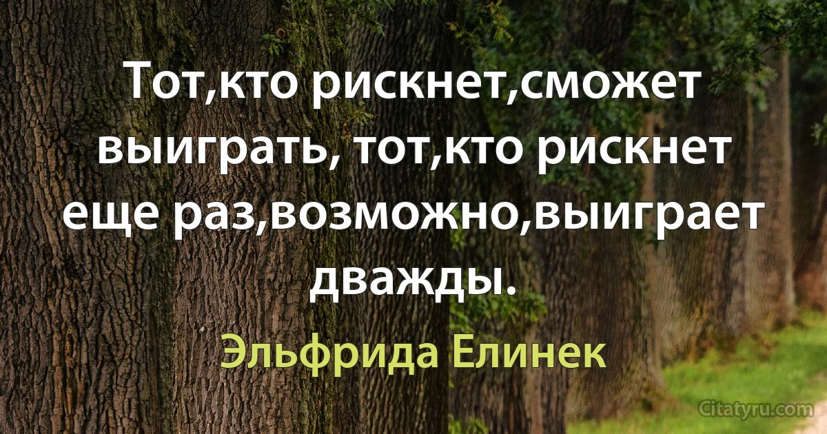 Тот,кто рискнет,сможет выиграть, тот,кто рискнет еще раз,возможно,выиграет дважды. (Эльфрида Елинек)