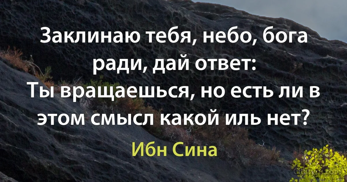 Заклинаю тебя, небо, бога ради, дай ответ:
Ты вращаешься, но есть ли в этом смысл какой иль нет? (Ибн Сина)