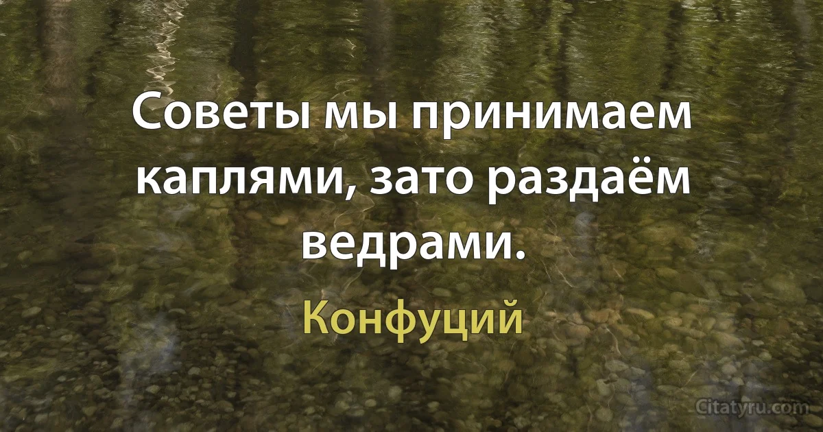 Советы мы принимаем каплями, зато раздаём ведрами. (Конфуций)