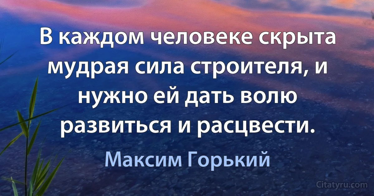 В каждом человеке скрыта мудрая сила строителя, и нужно ей дать волю развиться и расцвести. (Максим Горький)