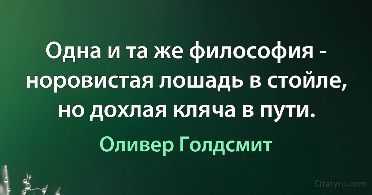 Одна и та же философия - норовистая лошадь в стойле, но дохлая кляча в пути. (Оливер Голдсмит)