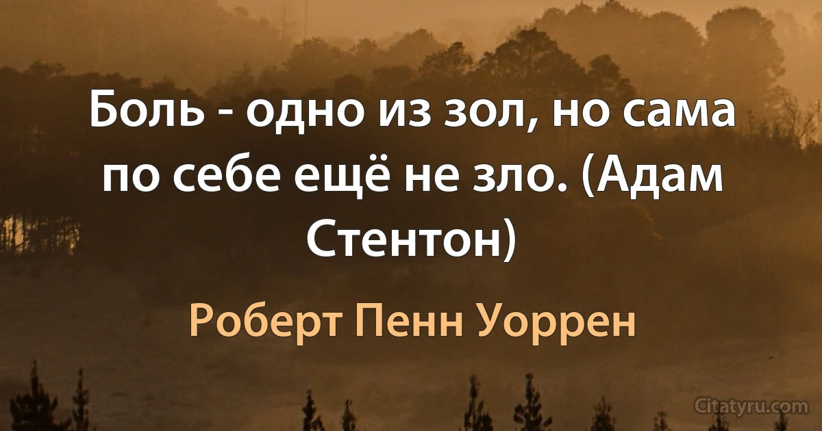 Боль - одно из зол, но сама по себе ещё не зло. (Адам Стентон) (Роберт Пенн Уоррен)