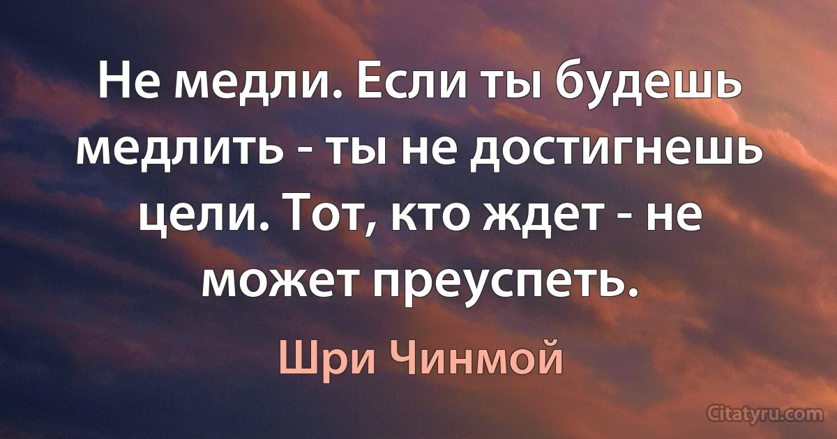 Не медли. Если ты будешь медлить - ты не достигнешь цели. Тот, кто ждет - не может преуспеть. (Шри Чинмой)