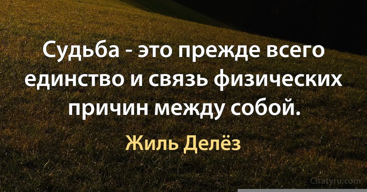 Судьба - это прежде всего единство и связь физических причин между собой. (Жиль Делёз)