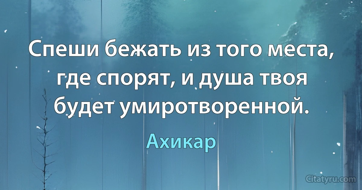 Спеши бежать из того места, где спорят, и душа твоя будет умиротворенной. (Ахикар)