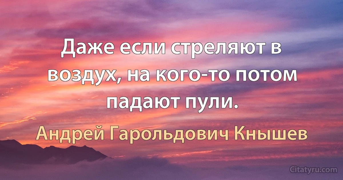 Даже если стреляют в воздух, на кого-то потом падают пули. (Андрей Гарольдович Кнышев)