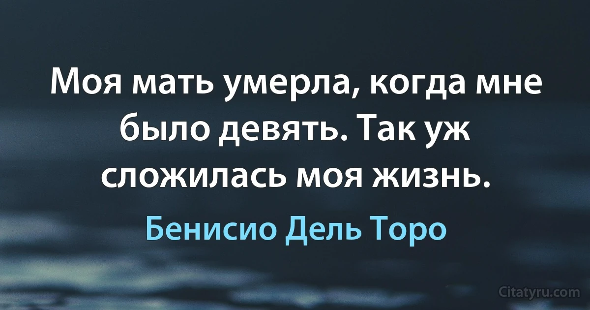 Моя мать умерла, когда мне было девять. Так уж сложилась моя жизнь. (Бенисио Дель Торо)