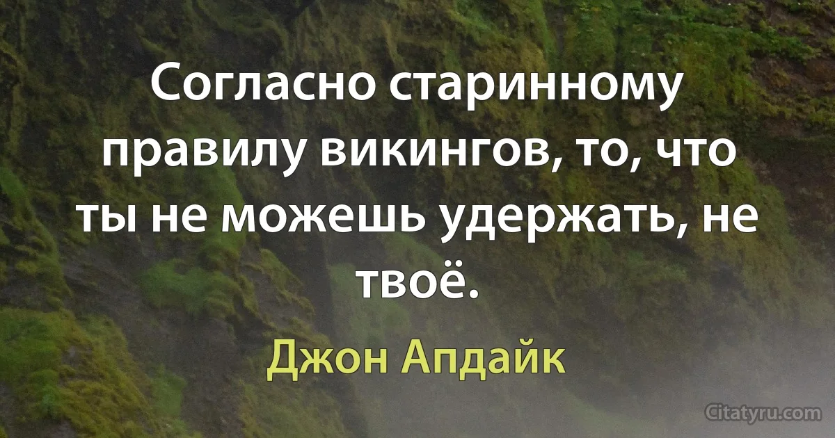 Согласно старинному правилу викингов, то, что ты не можешь удержать, не твоё. (Джон Апдайк)