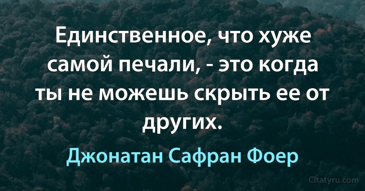 Единственное, что хуже самой печали, - это когда ты не можешь скрыть ее от других. (Джонатан Сафран Фоер)