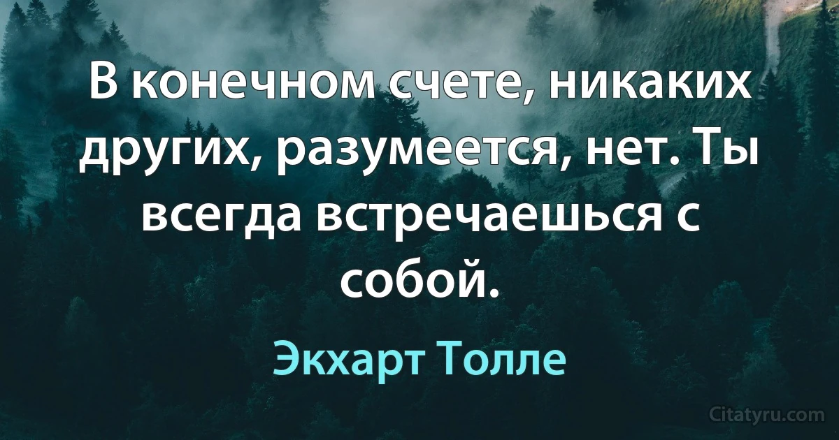 В конечном счете, никаких других, разумеется, нет. Ты всегда встречаешься с собой. (Экхарт Толле)