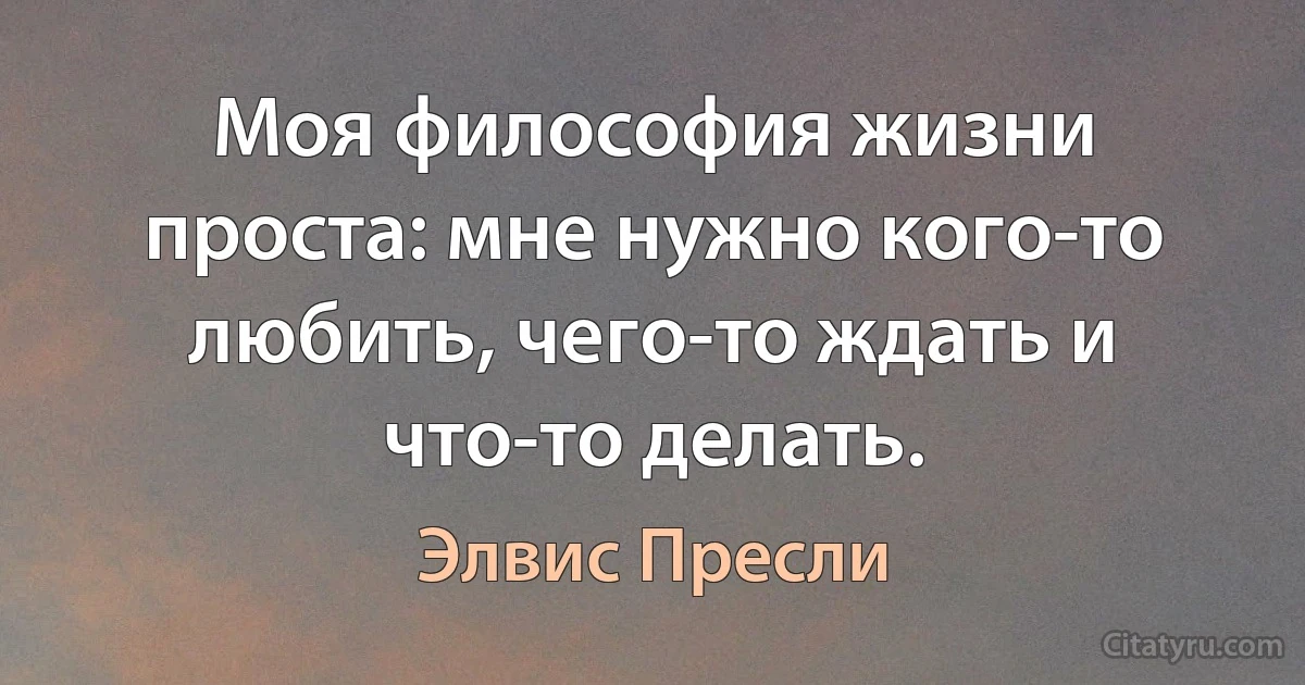 Моя философия жизни проста: мне нужно кого-то любить, чего-то ждать и что-то делать. (Элвис Пресли)