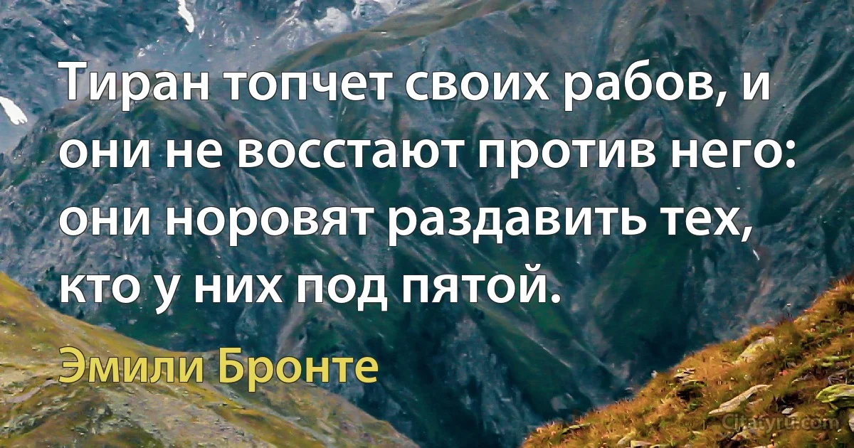 Тиран топчет своих рабов, и они не восстают против него: они норовят раздавить тех, кто у них под пятой. (Эмили Бронте)