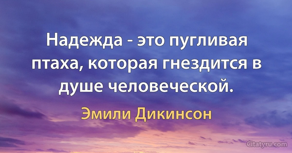 Надежда - это пугливая птаха, которая гнездится в душе человеческой. (Эмили Дикинсон)