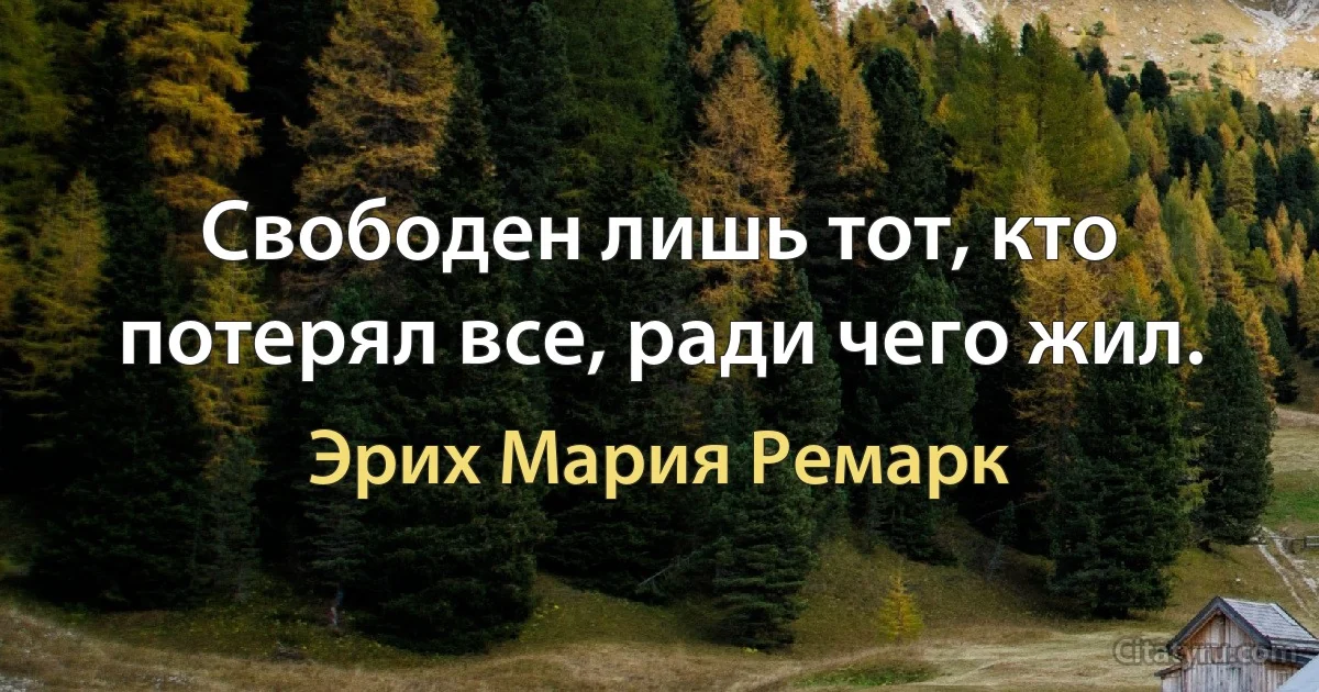 Свободен лишь тот, кто потерял все, ради чего жил. (Эрих Мария Ремарк)