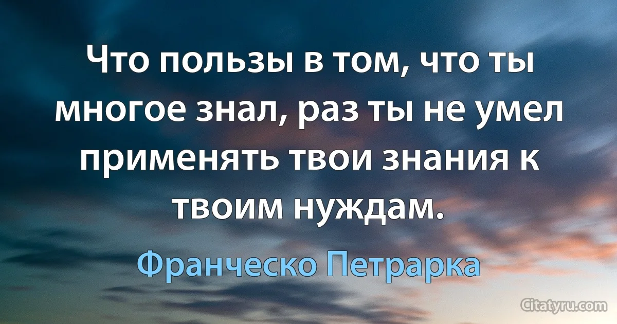 Что пользы в том, что ты многое знал, раз ты не умел применять твои знания к твоим нуждам. (Франческо Петрарка)