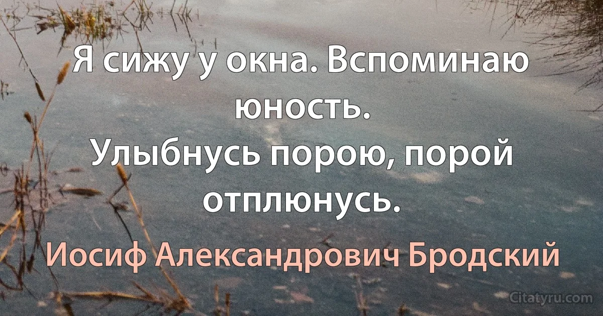 Я сижу у окна. Вспоминаю юность.
Улыбнусь порою, порой отплюнусь. (Иосиф Александрович Бродский)