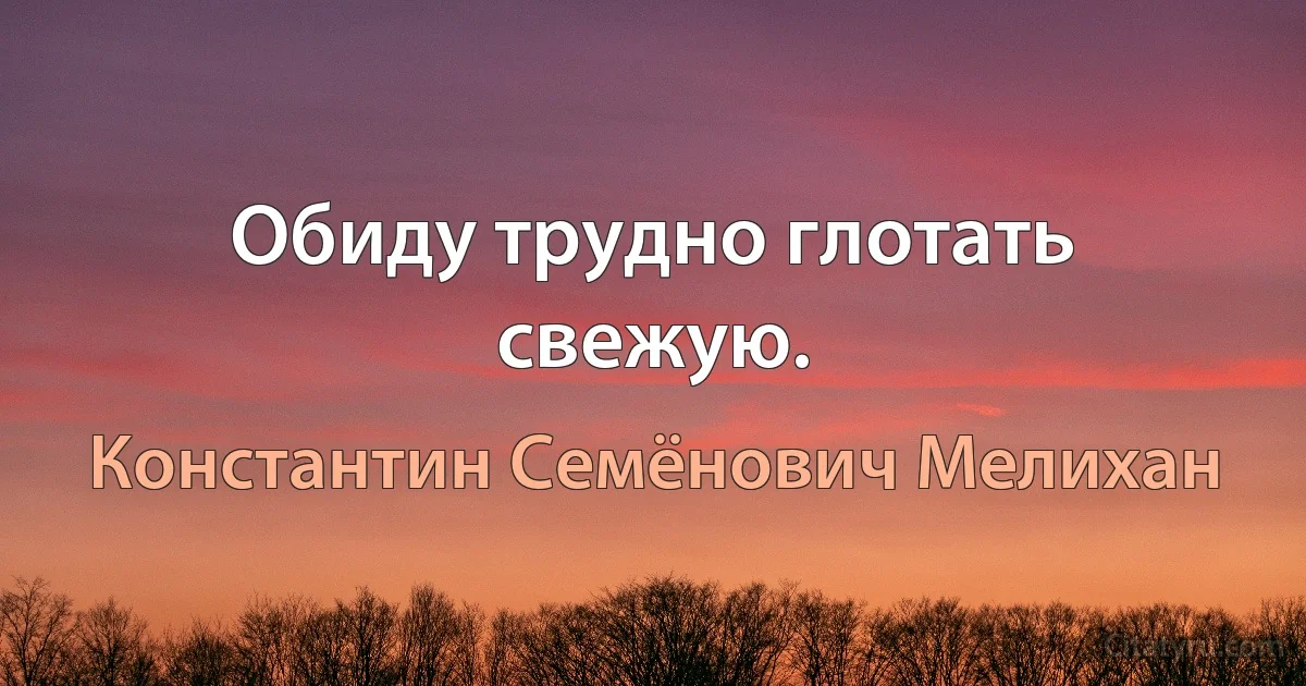 Обиду трудно глотать свежую. (Константин Семёнович Мелихан)