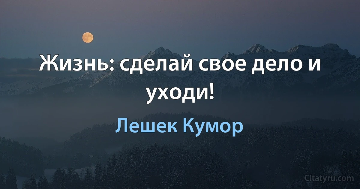 Жизнь: сделай свое дело и уходи! (Лешек Кумор)