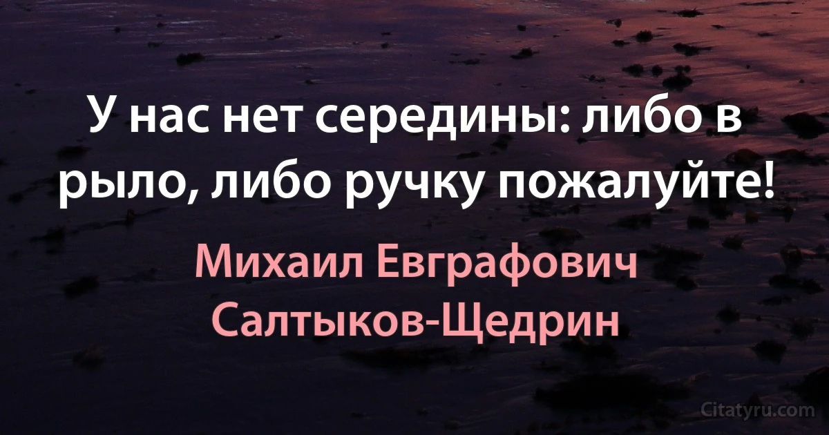 У нас нет середины: либо в рыло, либо ручку пожалуйте! (Михаил Евграфович Салтыков-Щедрин)