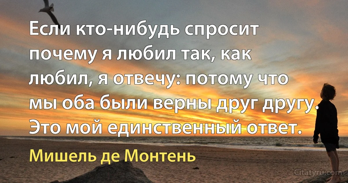 Если кто-нибудь спросит почему я любил так, как любил, я отвечу: потому что мы оба были верны друг другу. Это мой единственный ответ. (Мишель де Монтень)