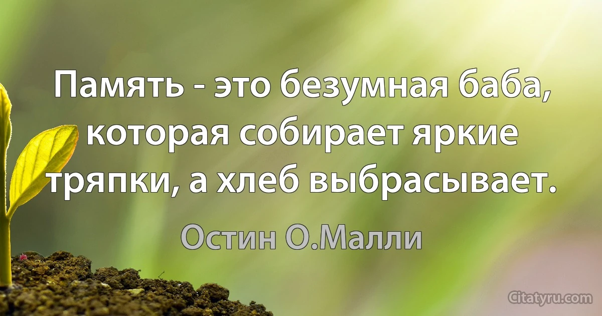 Память - это безумная баба, которая собирает яркие тряпки, а хлеб выбрасывает. (Остин О.Малли)