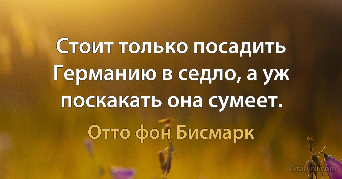 Стоит только посадить Германию в седло, а уж поскакать она сумеет. (Отто фон Бисмарк)