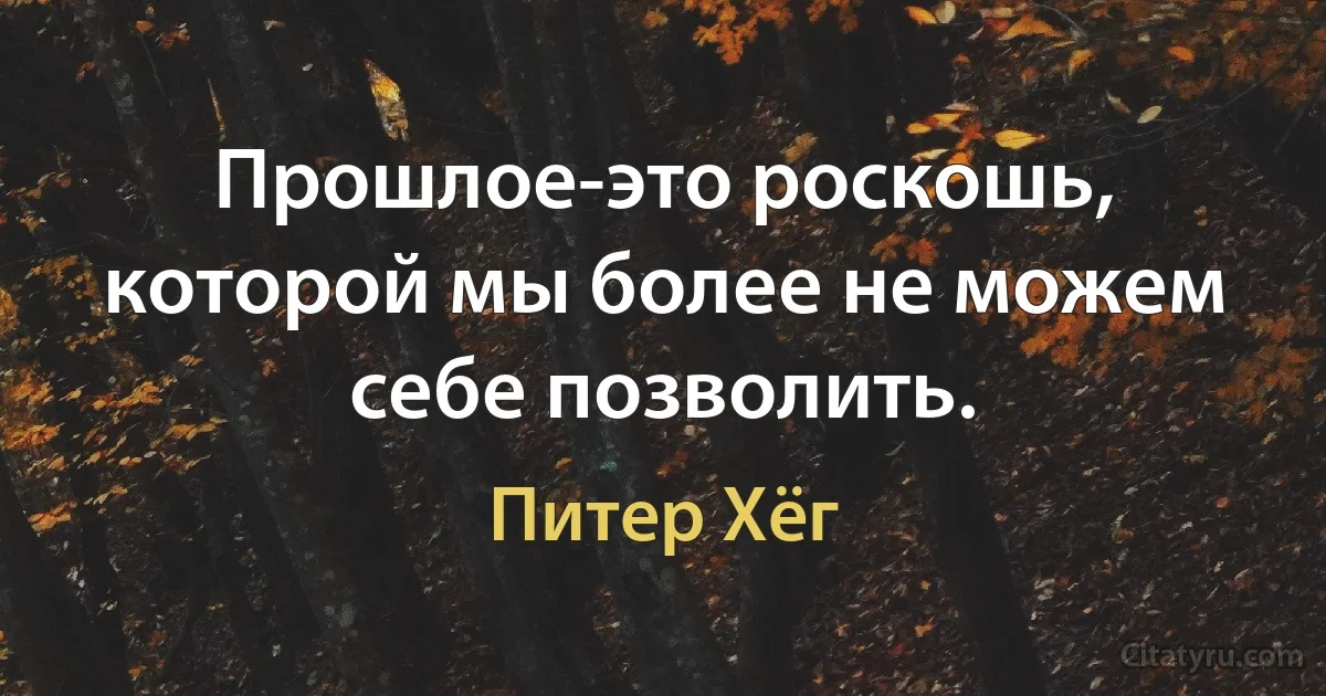 Прошлое-это роскошь, которой мы более не можем себе позволить. (Питер Хёг)