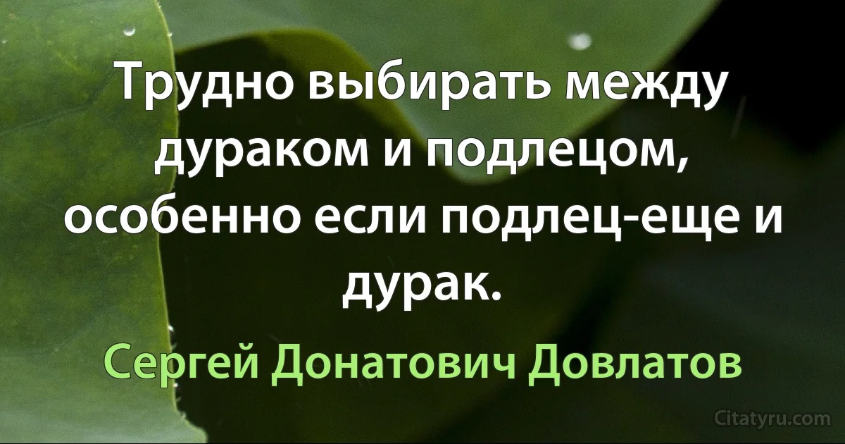 Трудно выбирать между дураком и подлецом, особенно если подлец-еще и дурак. (Сергей Донатович Довлатов)