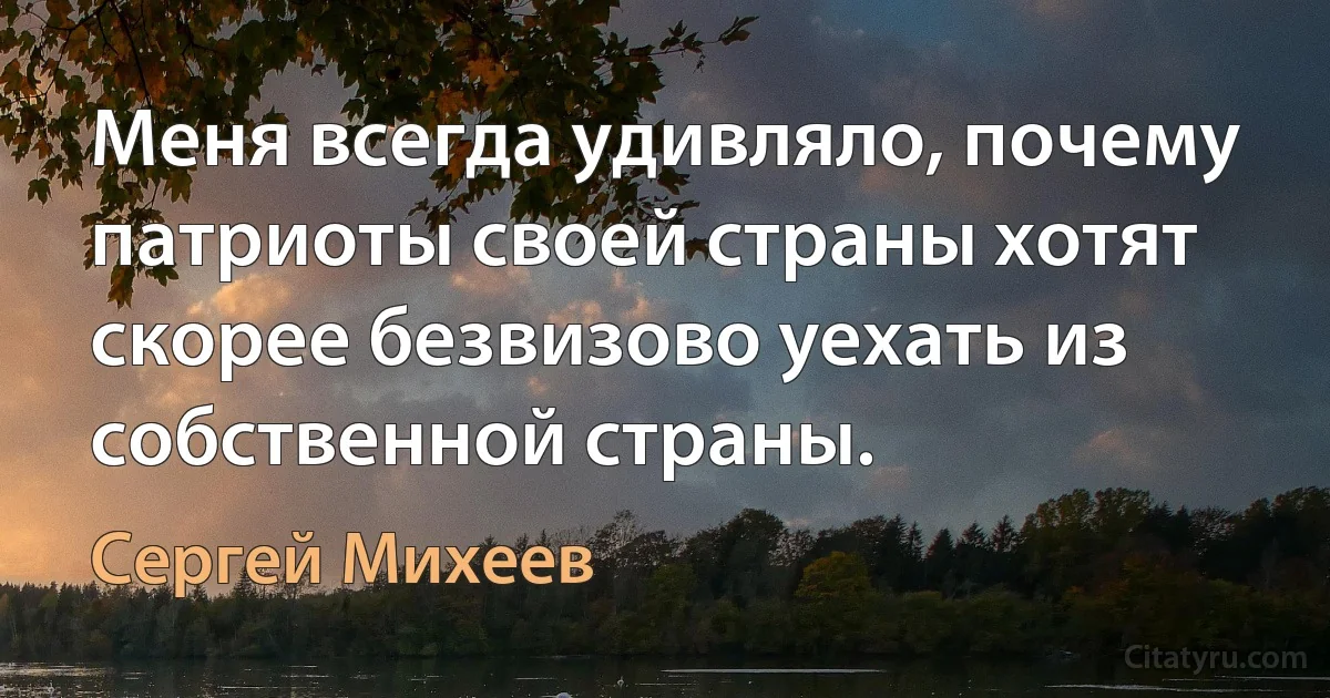 Меня всегда удивляло, почему патриоты своей страны хотят скорее безвизово уехать из собственной страны. (Сергей Михеев)