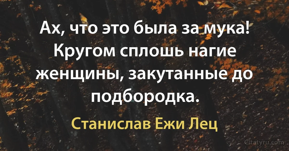 Ах, что это была за мука! Кругом сплошь нагие женщины, закутанные до подбородка. (Станислав Ежи Лец)