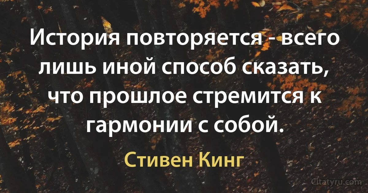 История повторяется - всего лишь иной способ сказать, что прошлое стремится к гармонии с собой. (Стивен Кинг)