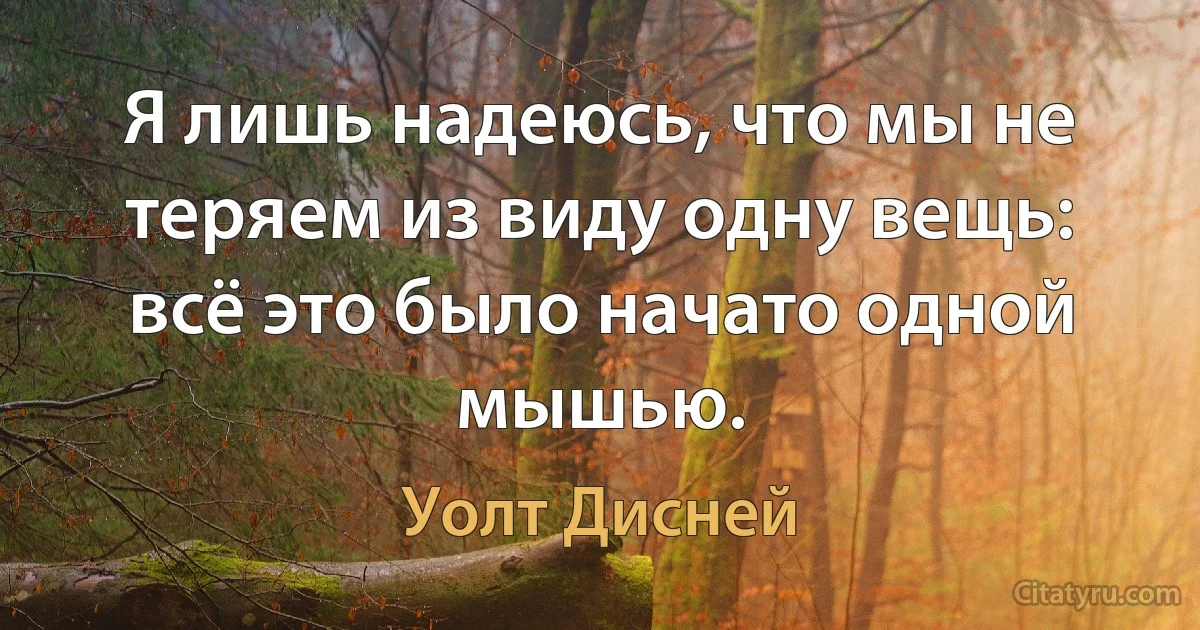 Я лишь надеюсь, что мы не теряем из виду одну вещь: всё это было начато одной мышью. (Уолт Дисней)