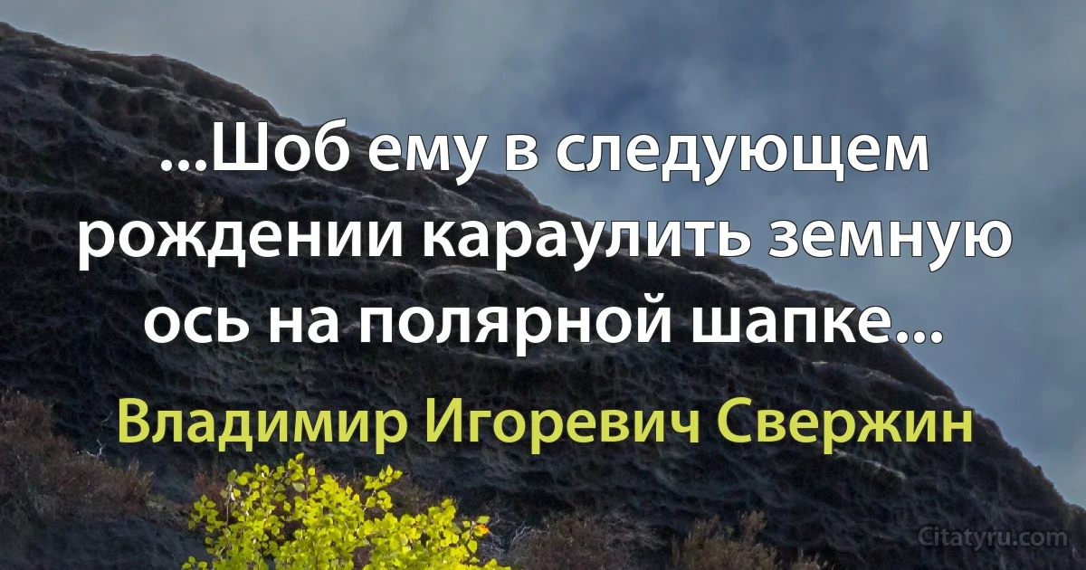 ...Шоб ему в следующем рождении караулить земную ось на полярной шапке... (Владимир Игоревич Свержин)