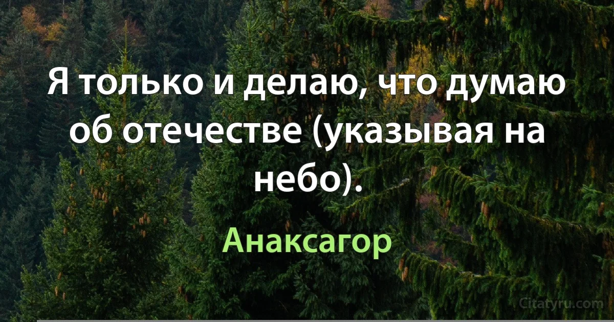 Я только и делаю, что думаю об отечестве (указывая на небо). (Анаксагор)