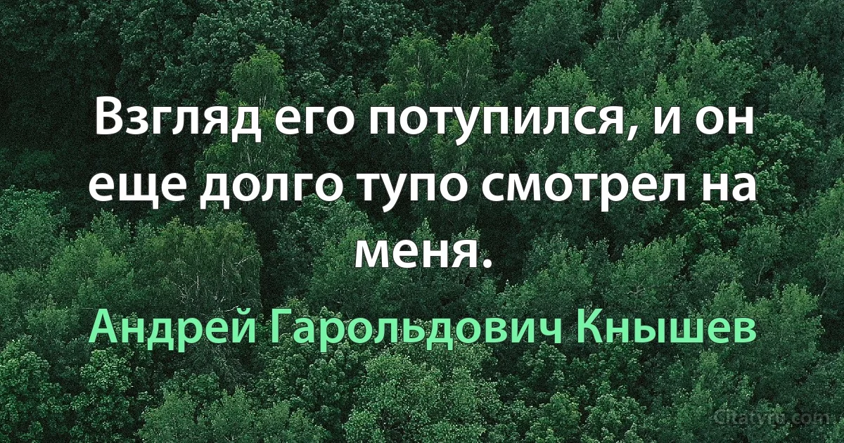 Взгляд его потупился, и он еще долго тупо смотрел на меня. (Андрей Гарольдович Кнышев)