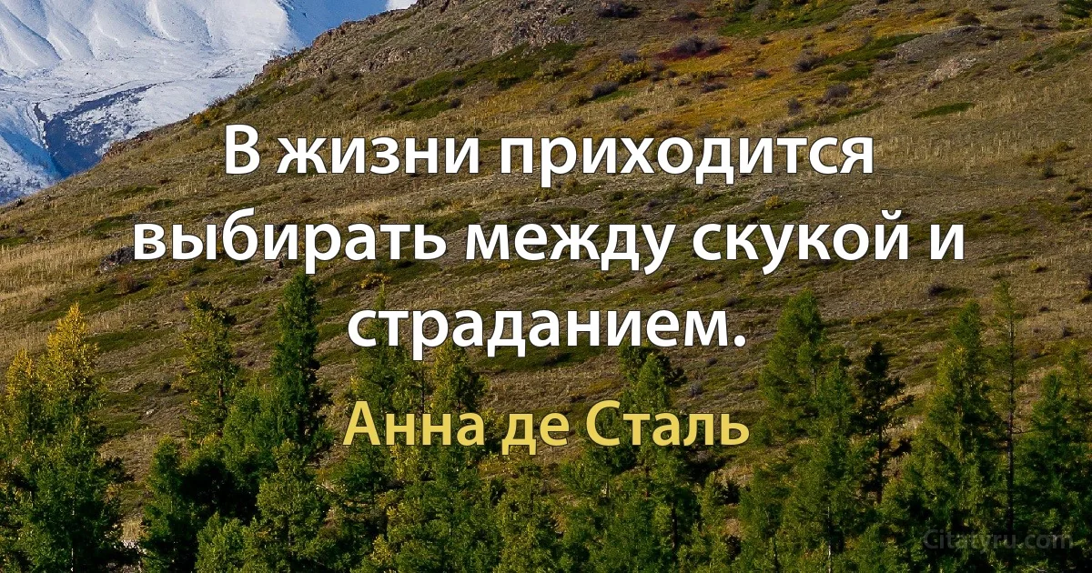 В жизни приходится выбирать между скукой и страданием. (Анна де Сталь)