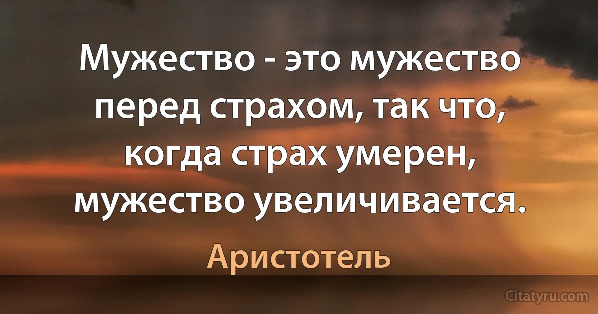 Мужество - это мужество перед страхом, так что, когда страх умерен, мужество увеличивается. (Аристотель)