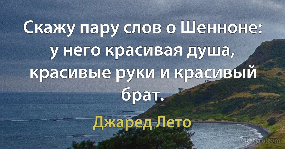 Скажу пару слов о Шенноне: у него красивая душа, красивые руки и красивый брат. (Джаред Лето)