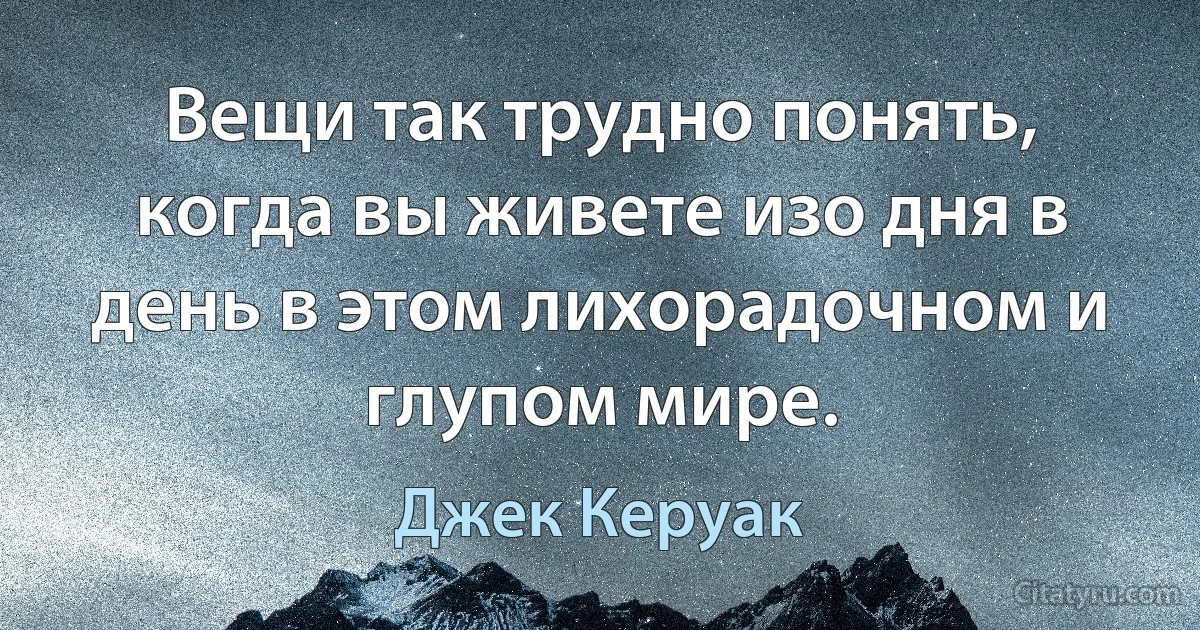 Вещи так трудно понять, когда вы живете изо дня в день в этом лихорадочном и глупом мире. (Джек Керуак)