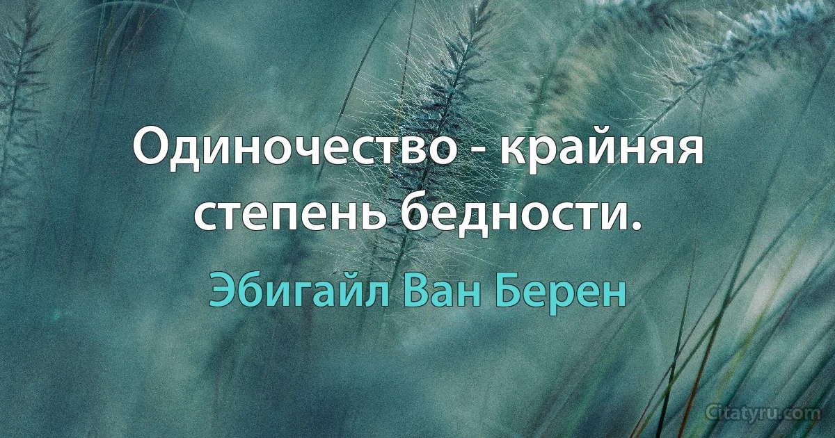 Одиночество - крайняя степень бедности. (Эбигайл Ван Берен)