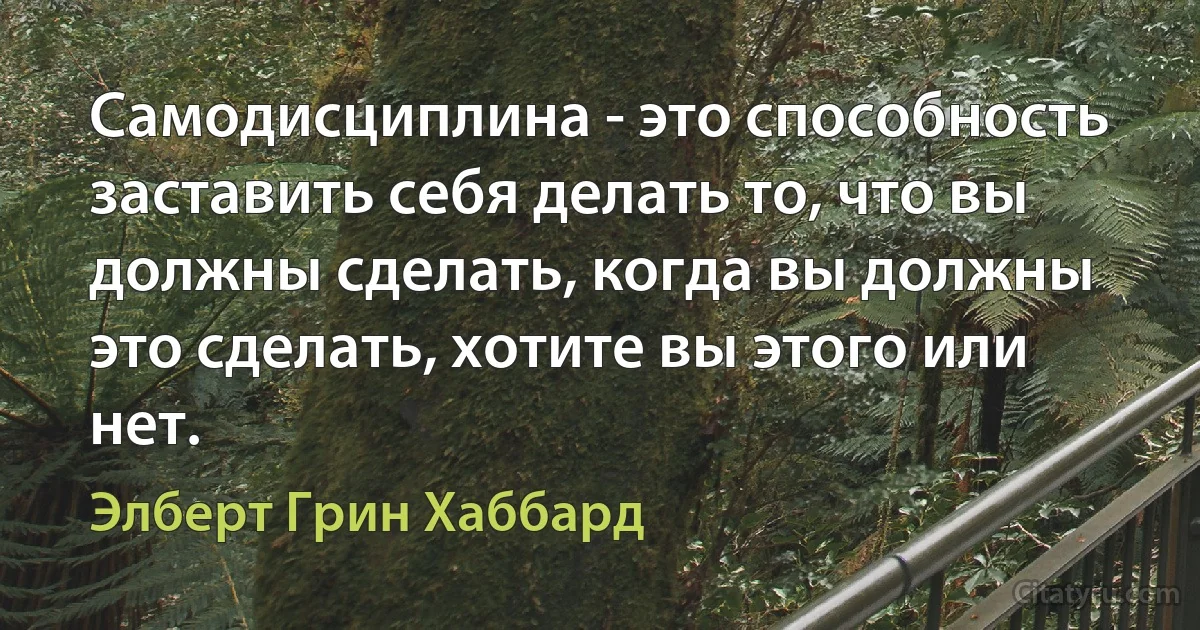 Самодисциплина - это способность заставить себя делать то, что вы должны сделать, когда вы должны это сделать, хотите вы этого или нет. (Элберт Грин Хаббард)