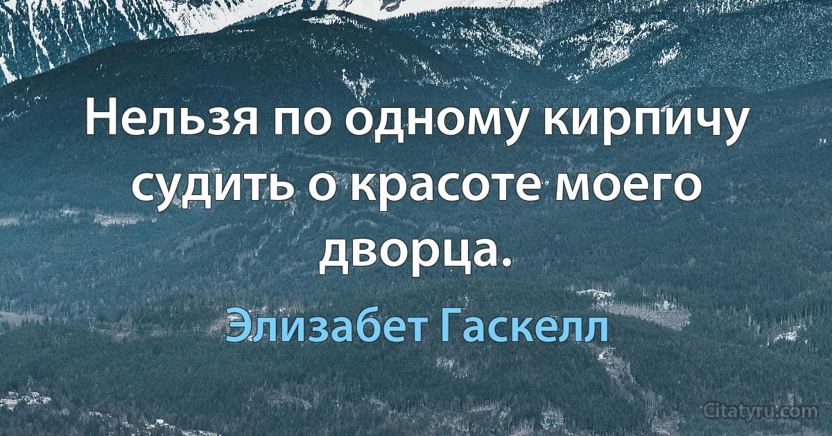 Нельзя по одному кирпичу судить о красоте моего дворца. (Элизабет Гаскелл)