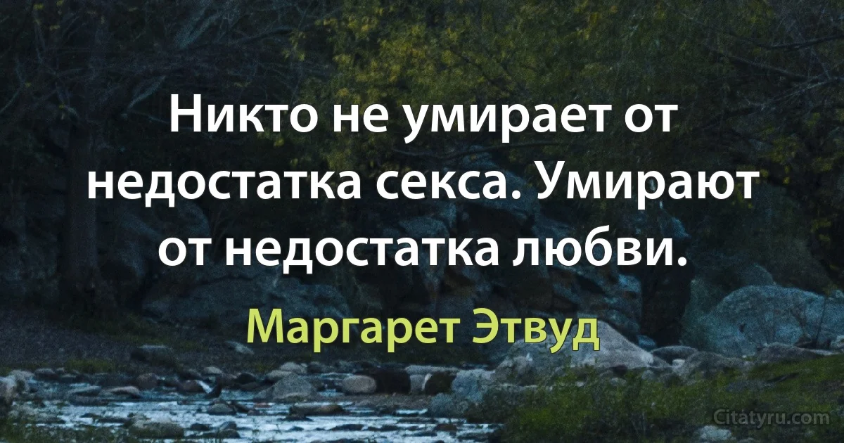 Никто не умирает от недостатка секса. Умирают от недостатка любви. (Маргарет Этвуд)