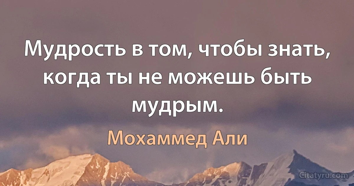 Мудрость в том, чтобы знать, когда ты не можешь быть мудрым. (Мохаммед Али)